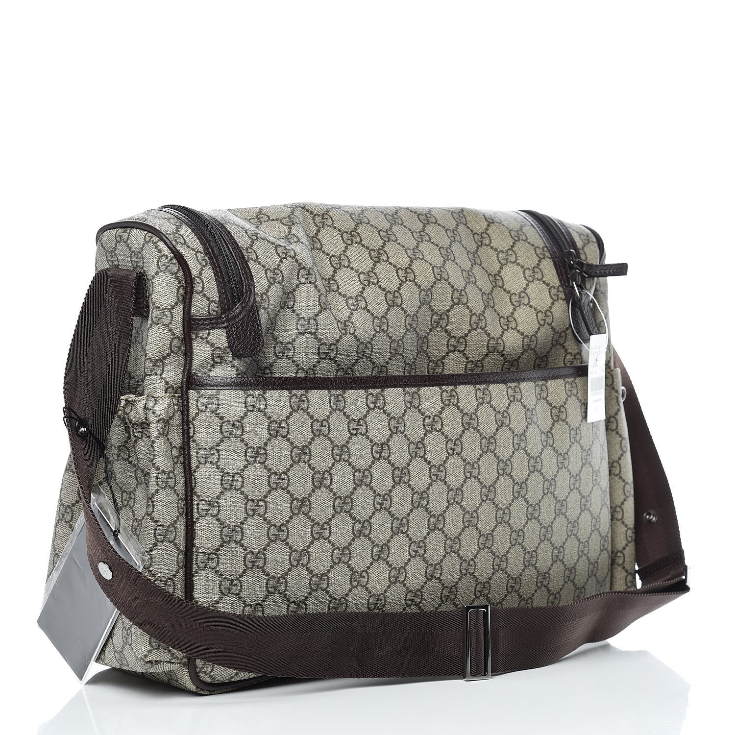 Gucci GG Supreme Monogram Selleria Calfskin Large Diaper Bag Beige Ebony Cocoa Dark Chocolate 3 of 12