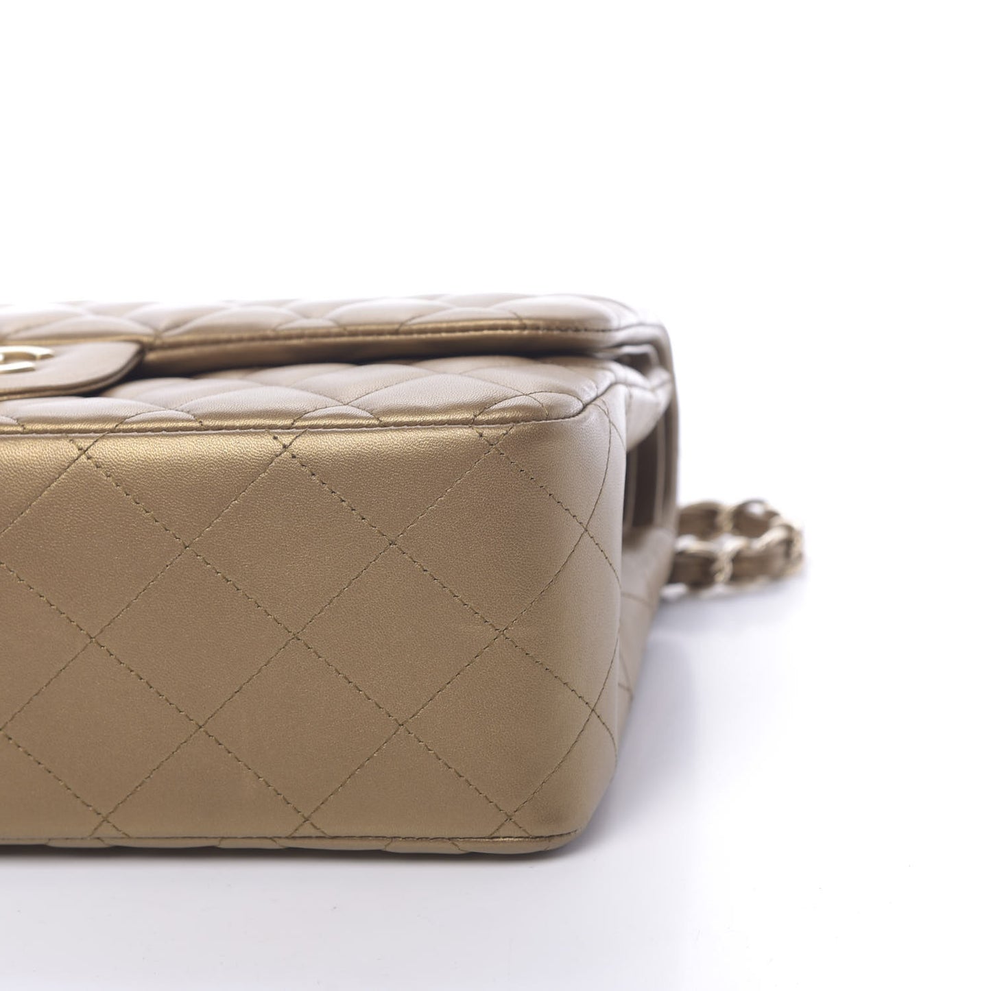 Metallic Lambskin Quilted Jumbo Double Flap Gold