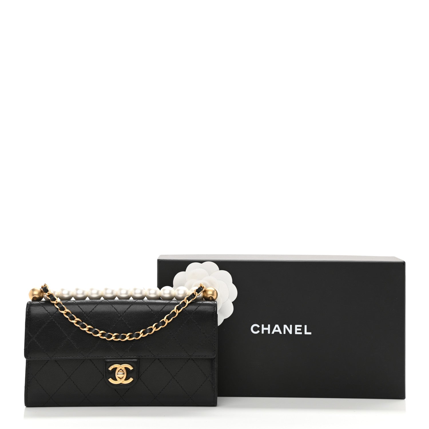 Chanel Goatskin Quilted Chic Pearls Clutch With Chain Black 10 of 10