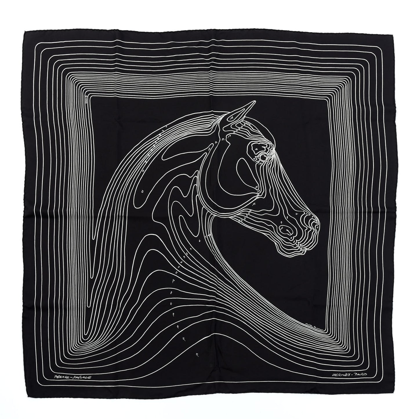Silk Pegase Paysage Hermes Scarf 90 Black Beige
