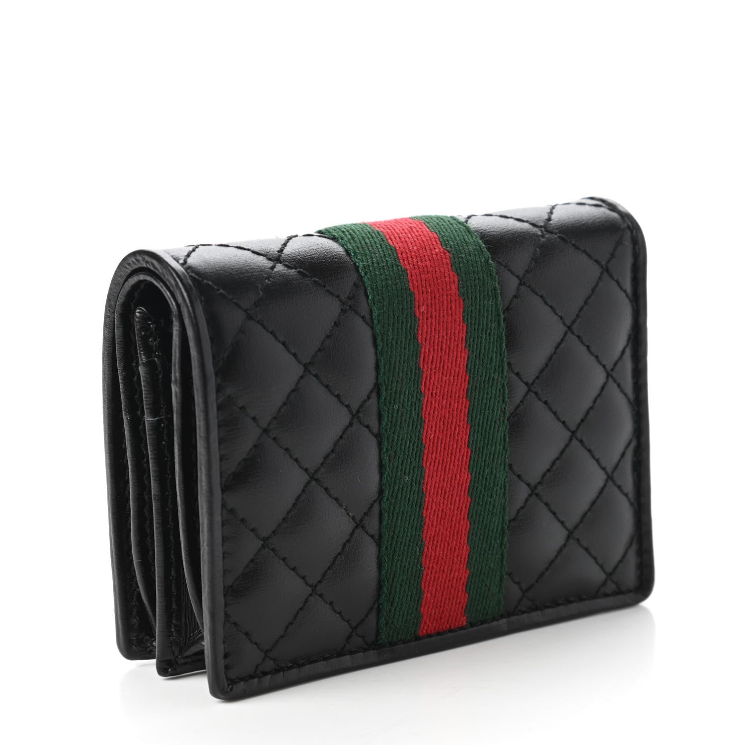 Gucci Calfskin Web Trapuntata GG Marmont Card Case Wallet Black 3 of 11