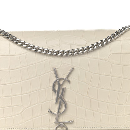 Saint Laurent Calfskin Crocodile Embossed Medium Classic Monogram Kate Tassel Satchel Crema Soft 9 of 12