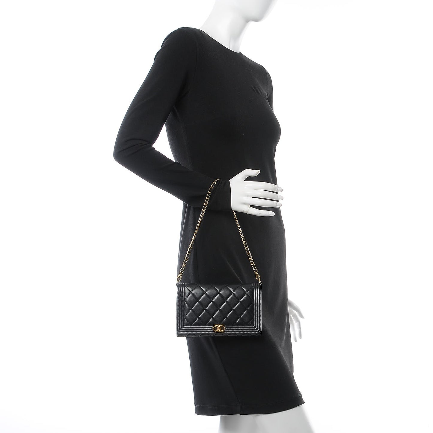 Lambskin Quilted Boy Wallet On Removable Chain WOC Black