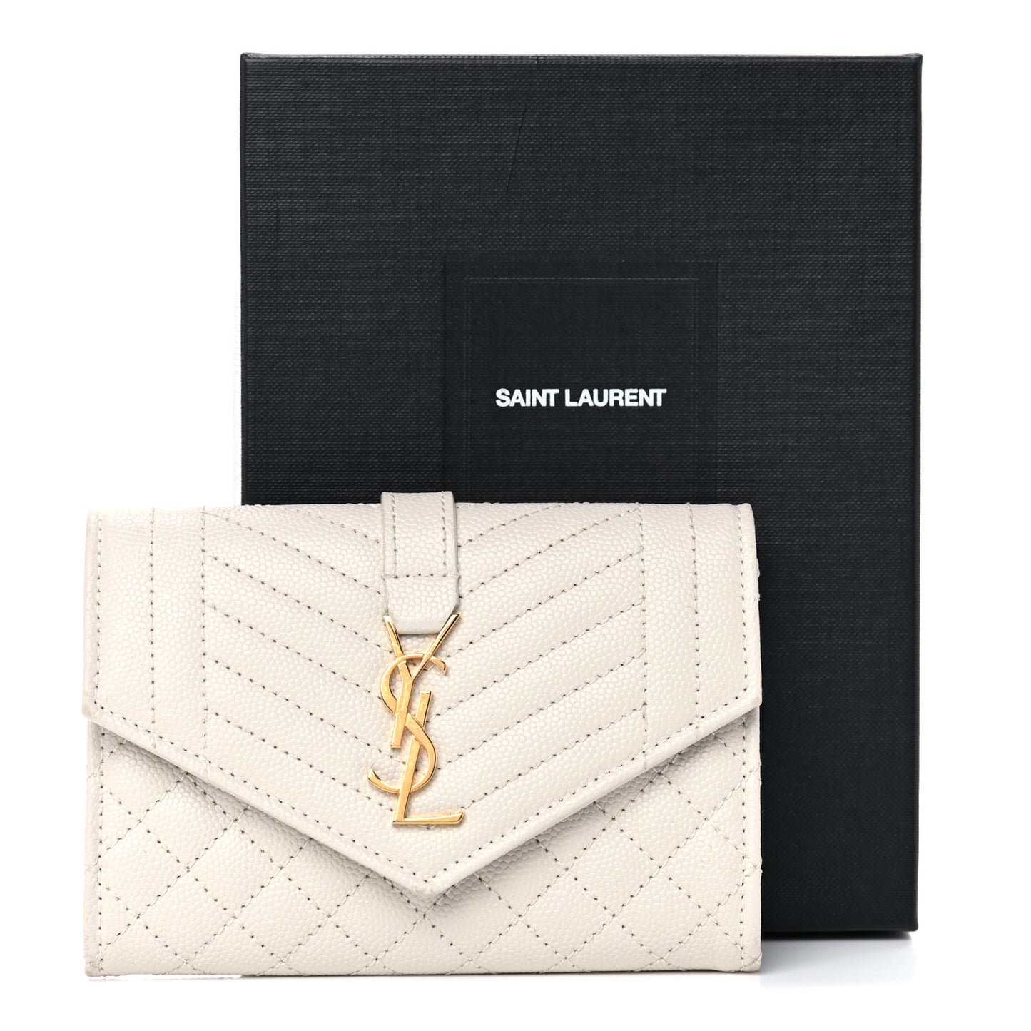 Grain De Poudre Textured Mixed Matelasse Triquilt Small Monogram Envelope Wallet Blanc Vintage