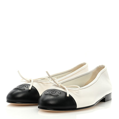 Chanel Lambskin Cap Toe CC Ballerina Flats 36.5 White Black 2 of 8
