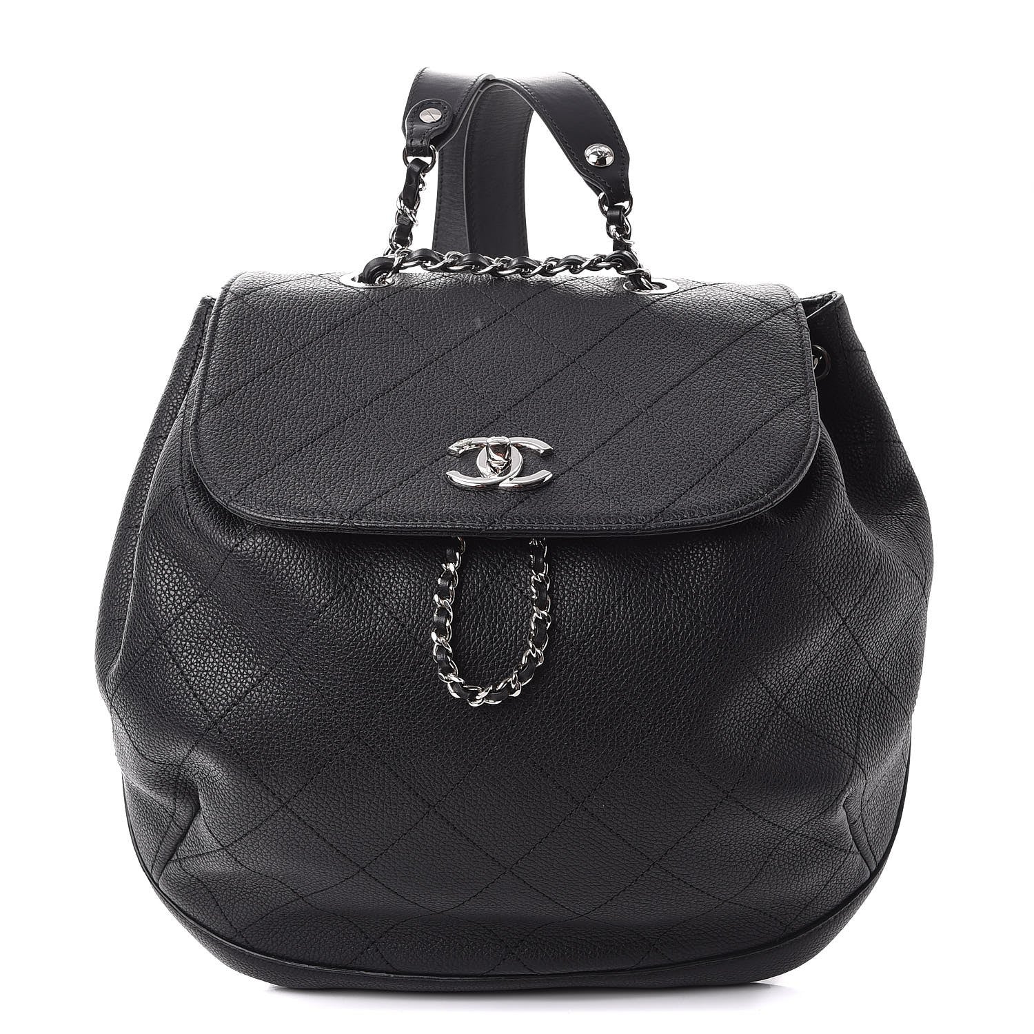 Chanel Grained Calfskin Stitched Flap Drawstring Backpack Black 1 of 8