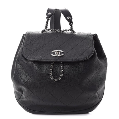 Chanel Grained Calfskin Stitched Flap Drawstring Backpack Black 1 of 8