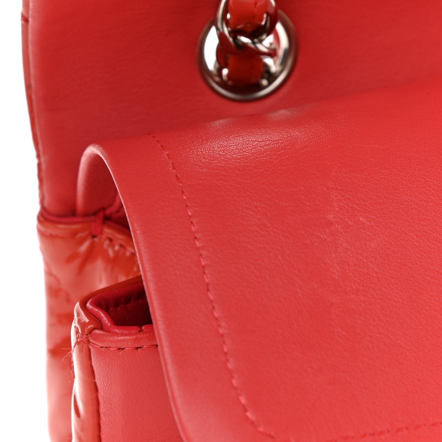 Patent Calfskin Quilted Medium Double Flap Red