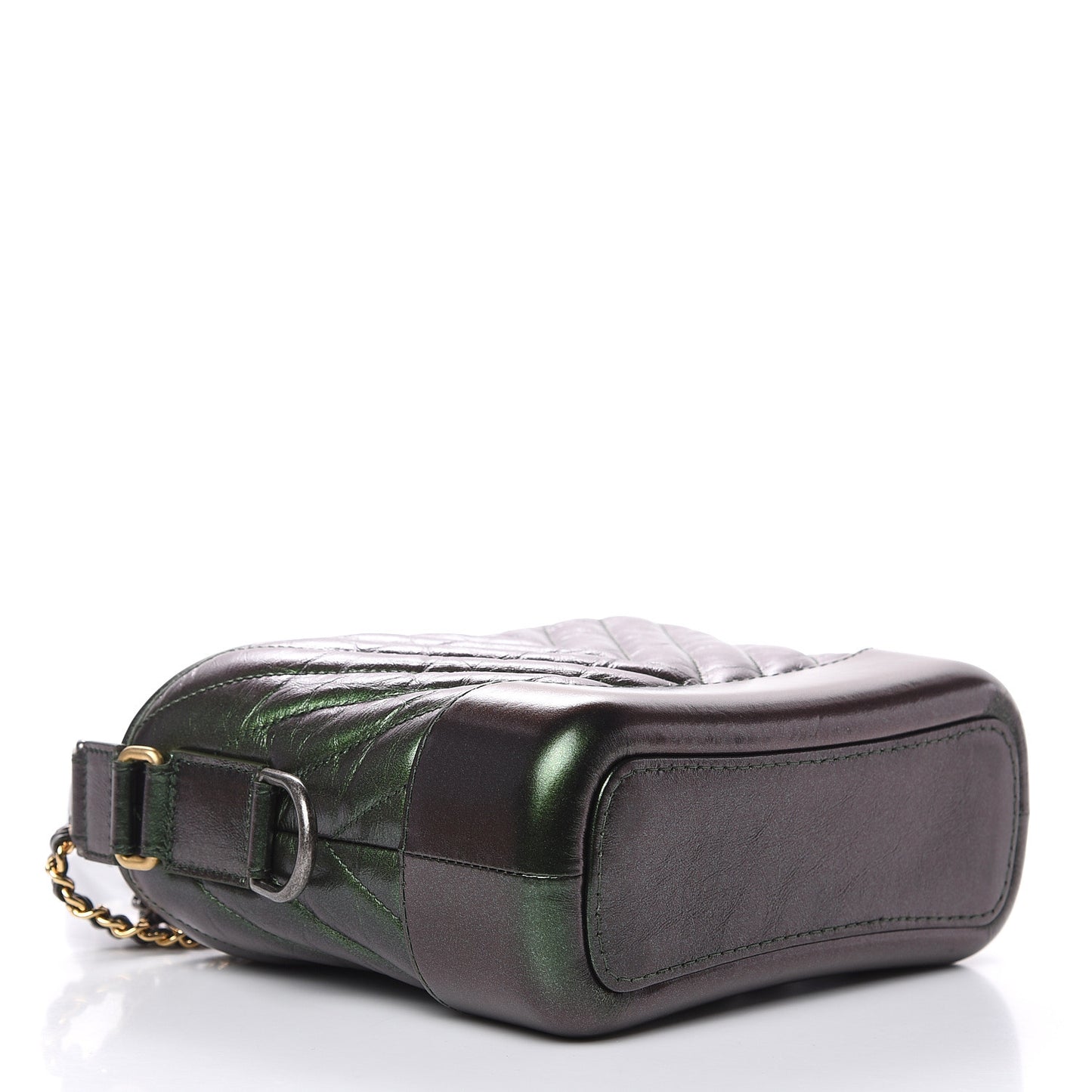 Metallic Calfskin Chevron Quilted Small Gabrielle Hobo Green