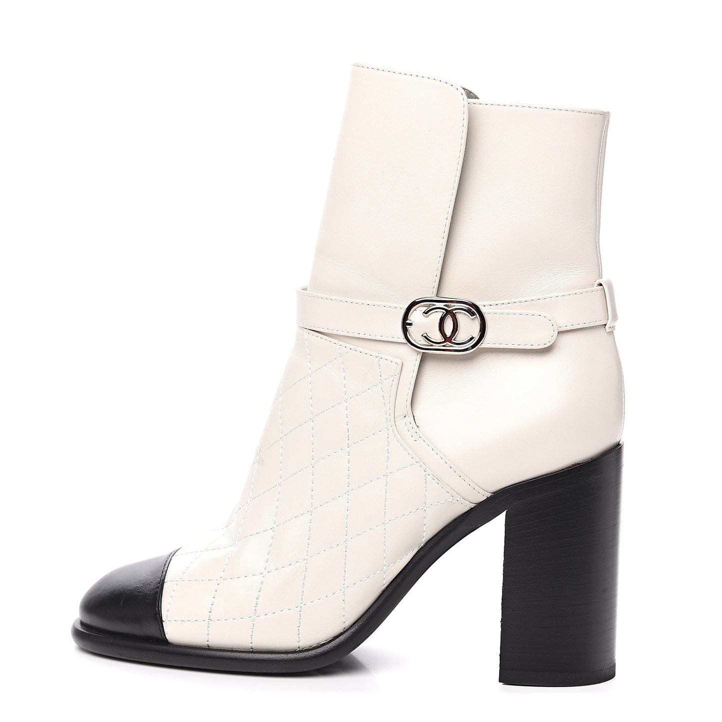 Calfskin Quilted Cap Toe Boots 38 White Black