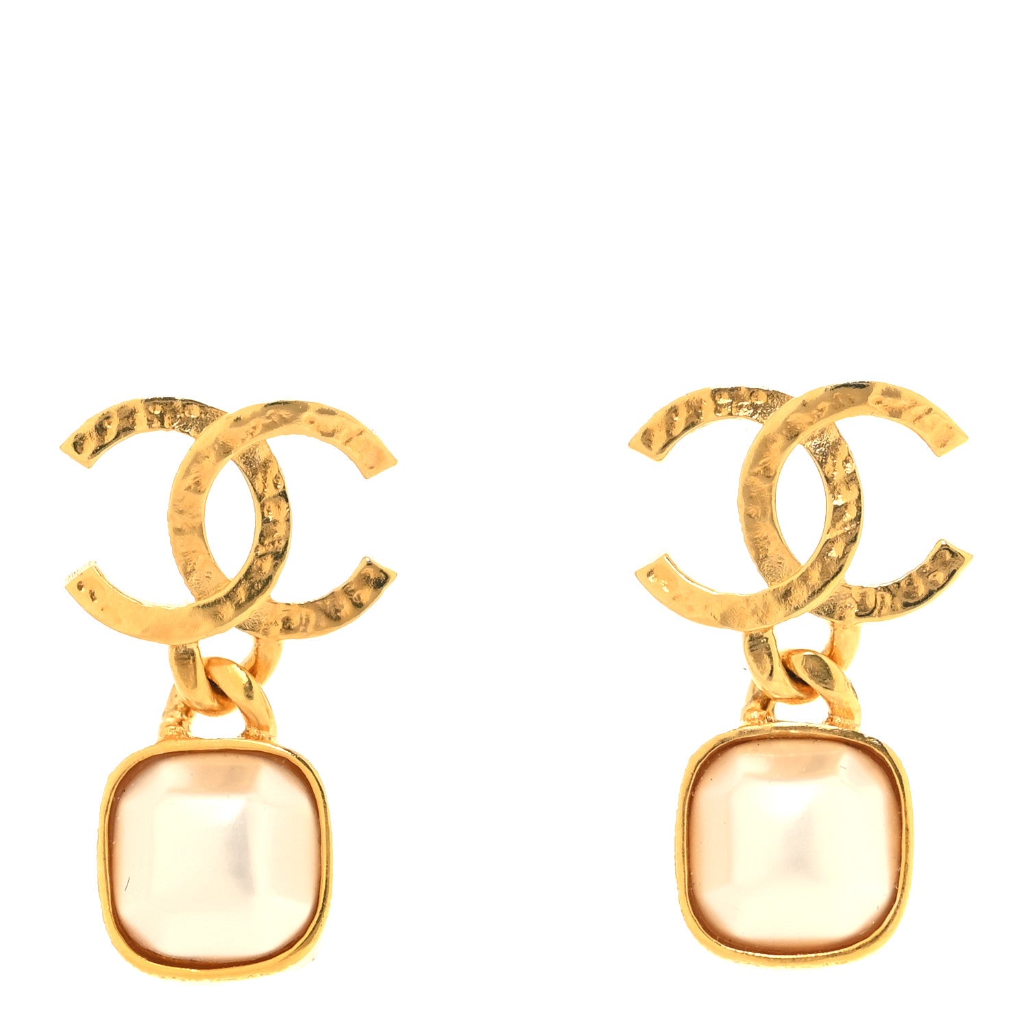 Chanel Metal Pearl CC Square Drop Earrings Gold 1 of 5