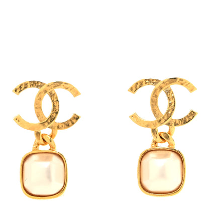 Chanel Metal Pearl CC Square Drop Earrings Gold 1 of 5