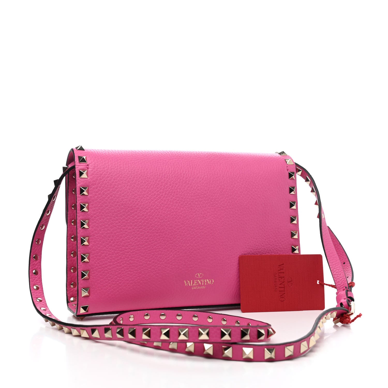 Valentino Garavani Pebbled Calfskin Medium Rockstud Flip Lock Crossbody Bag Pink Orchid 2 of 4