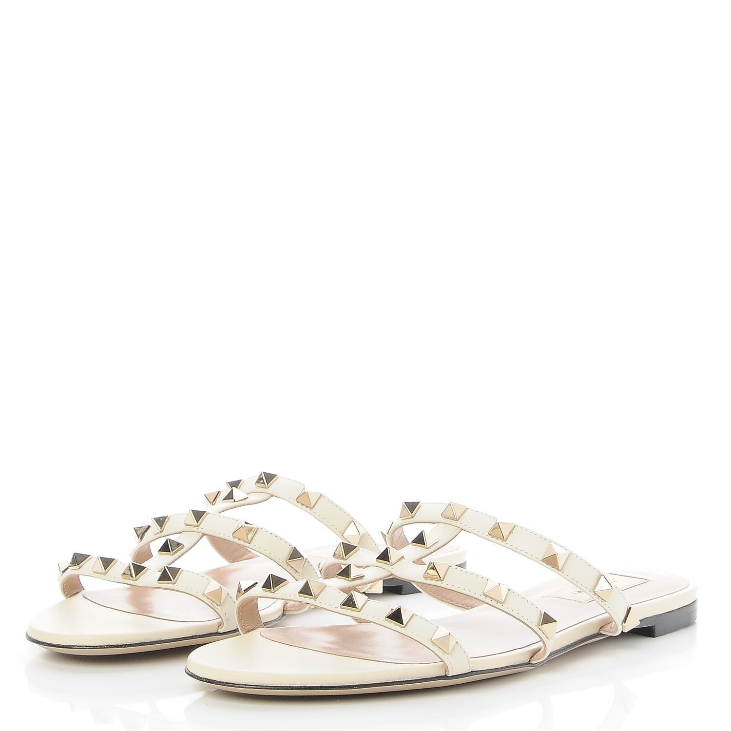 Valentino Garavani Nappa Rockstud Caged Flat Slide Sandals 39 Light Ivory 3 of 8