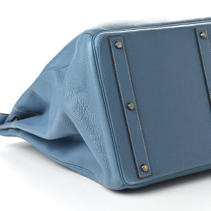 Hermes Taurillon Clemence HAC Travel Birkin 50 Blue Jean 6 of 12