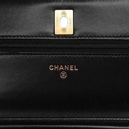 Chanel Lambskin Quilted CC Pearl Crush Wallet on Chain WOC Black 5 of 11