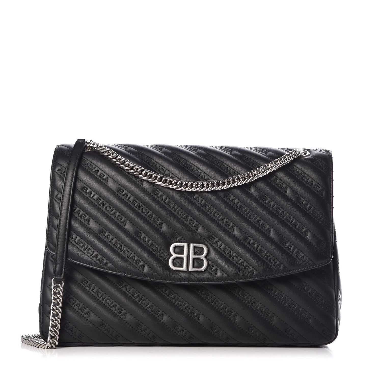 Calfskin Logo Matelasse Large BB Flap Chain Shoulder Bag Black