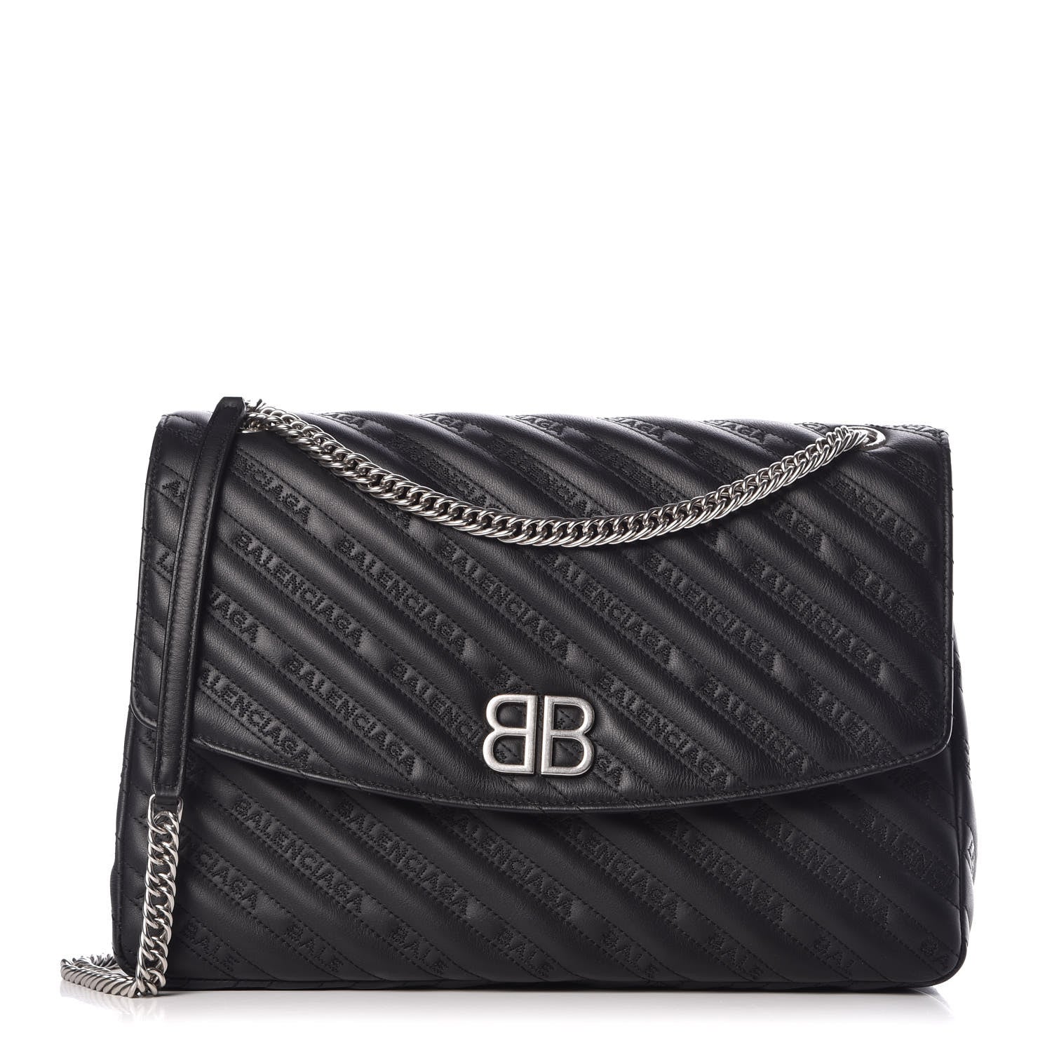 Balenciaga Calfskin Logo Matelasse Large BB Flap Chain Shoulder Bag Black 1 of 11