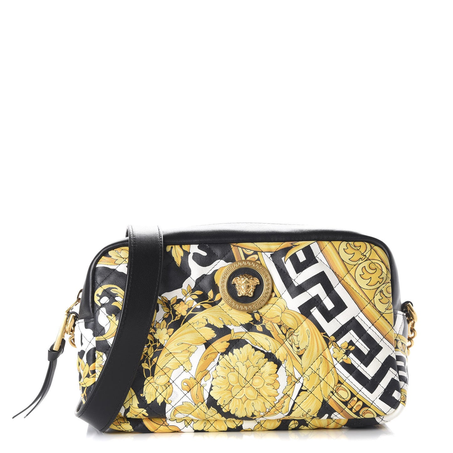 Nappa Quilted Barocco Print Small Camera Bag Black