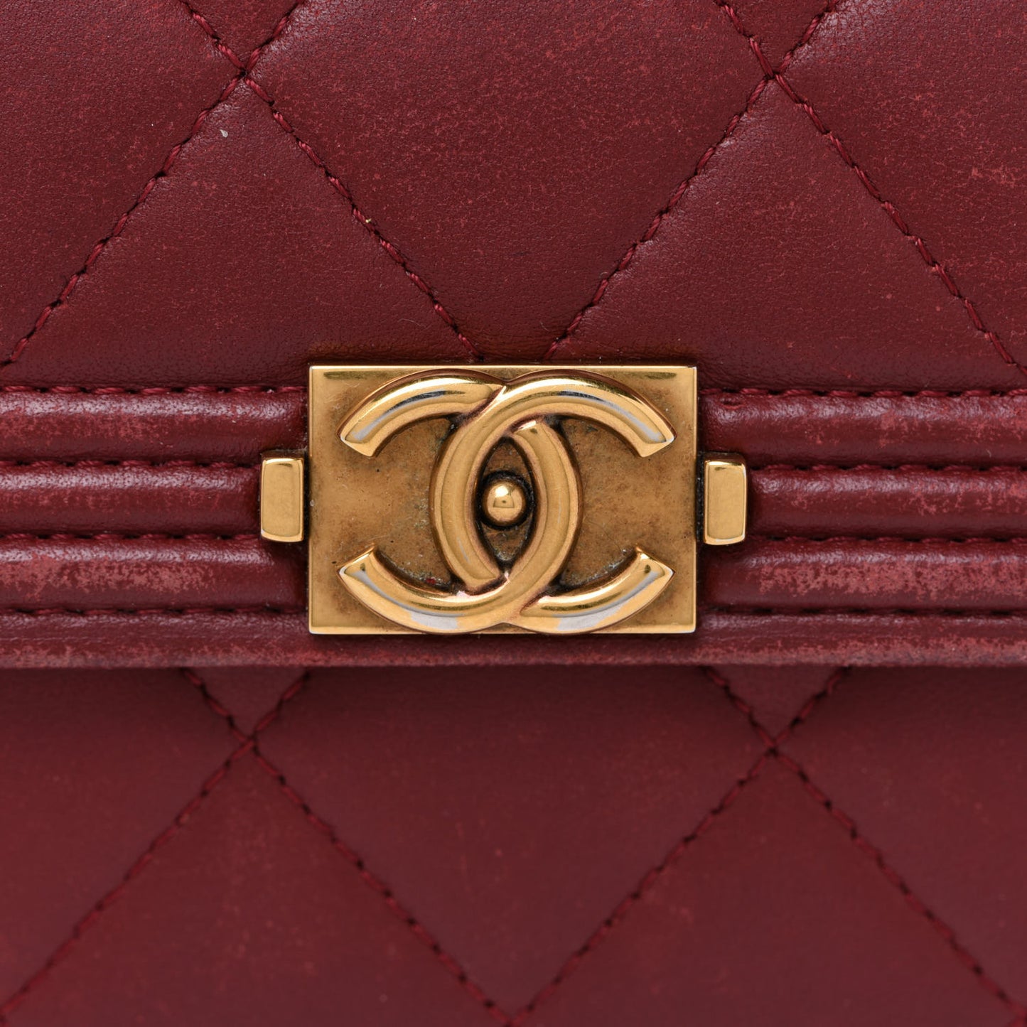 Lambskin Quilted Boy Flap Wallet Dark Red