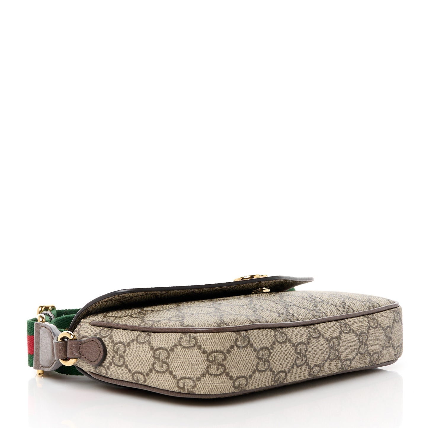 GG Supreme Monogram Textured Dollar Calfskin Web Mini Ophidia Envelope Shoulder Bag Beige Ebony