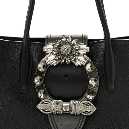 Miu Miu Goatskin Madras Soft Calf Crystal Embellished Tote Black 9 of 14