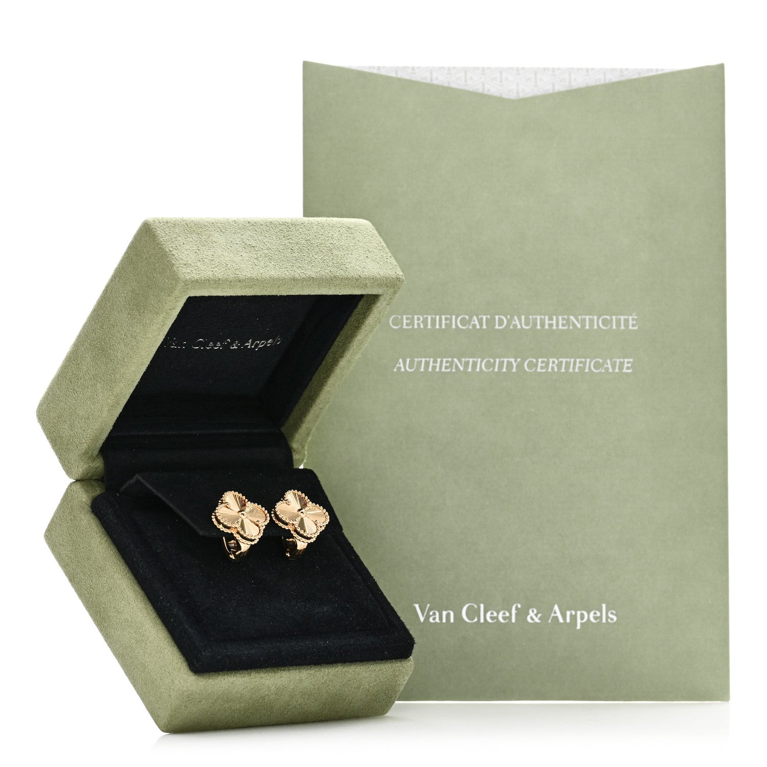 Van Cleef & Arpels 18K Yellow Gold Guilloche Vintage Alhambra Earrings 5 of 5