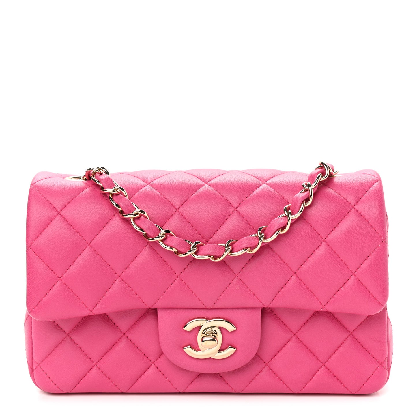 Lambskin Quilted Mini Rectangular Flap Fuchsia