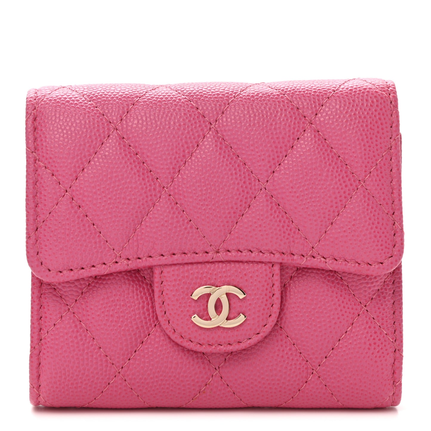Caviar Quilted Compact Flap Wallet Pink
