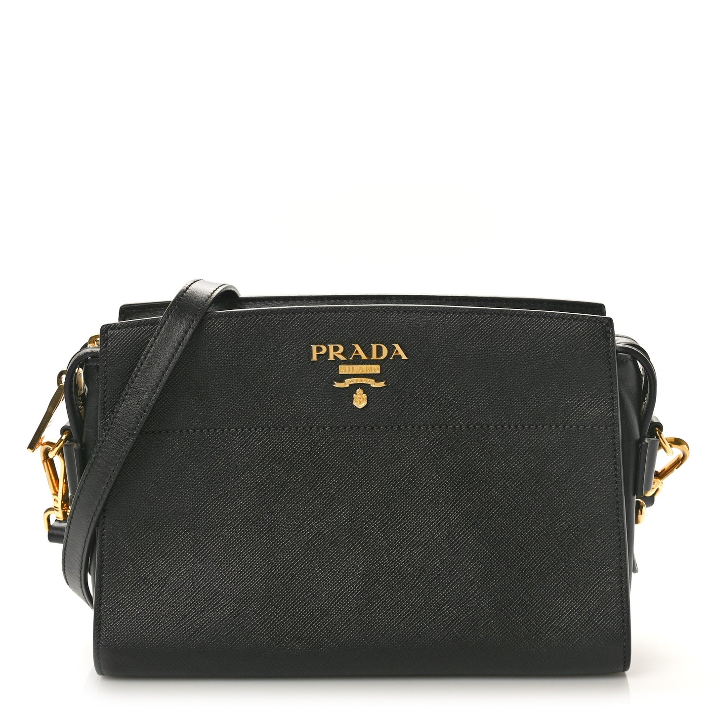 Saffiano City Calfskin Esplanade Crossbody Bag Black