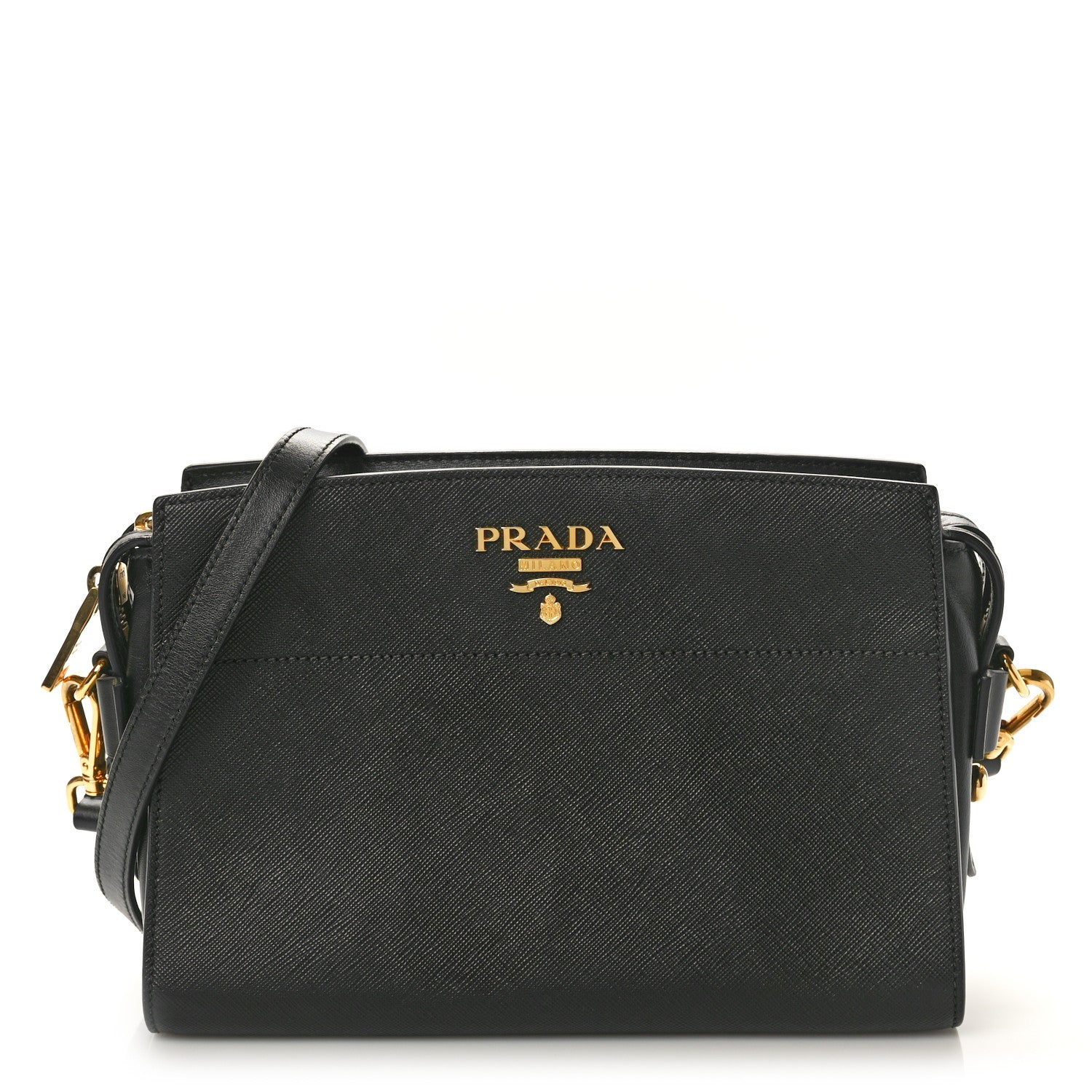 Prada Saffiano City Calfskin Esplanade Crossbody Bag Black 1 of 9