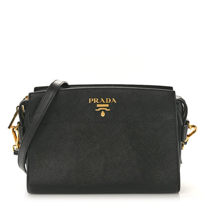 Prada Saffiano City Calfskin Esplanade Crossbody Bag Black 1 of 9