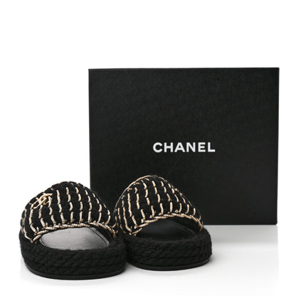 Chanel Braided Knit CC Mules 39 Black Gold 12 of 12