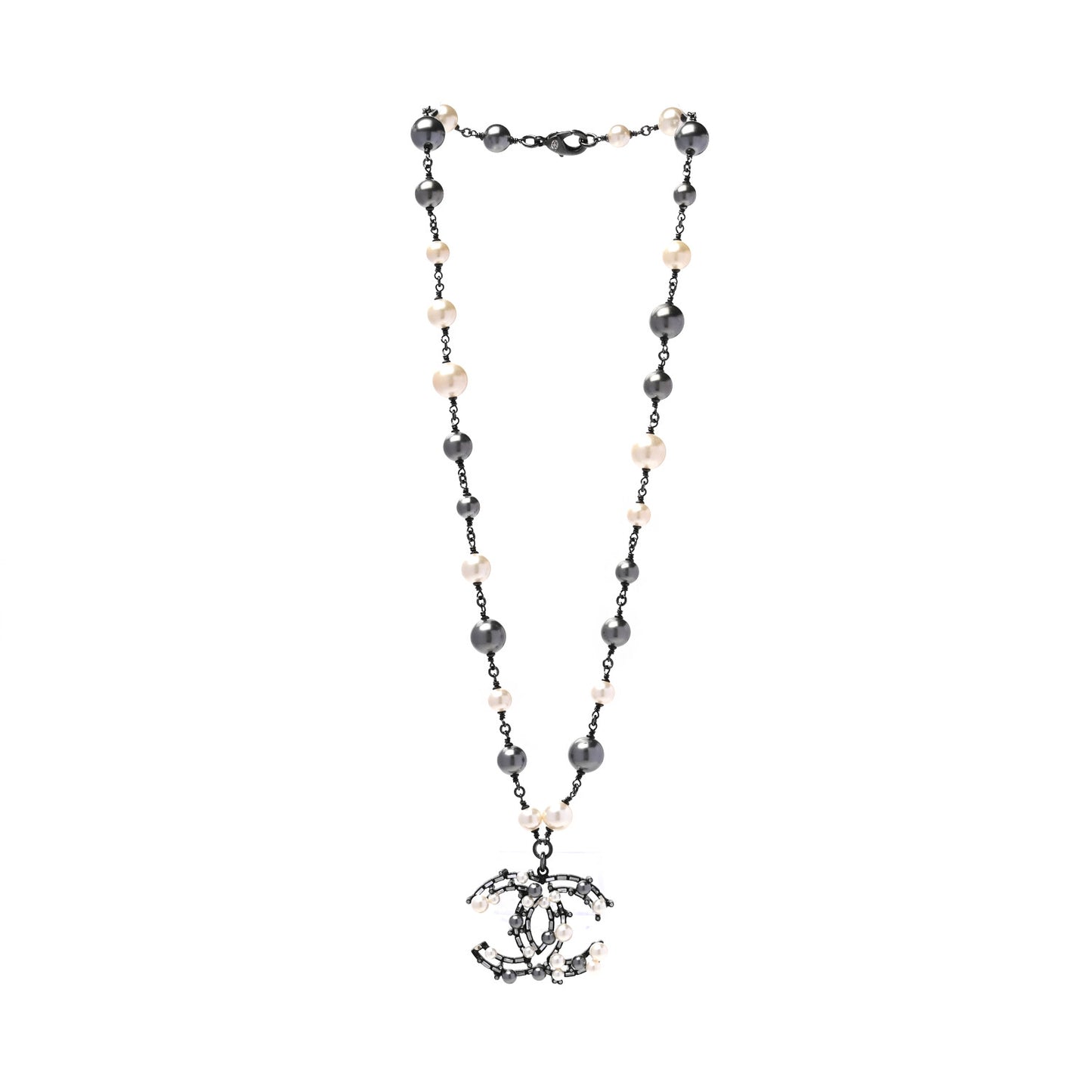 Ruthenium Pearl Baguette Crystal CC Necklace Black