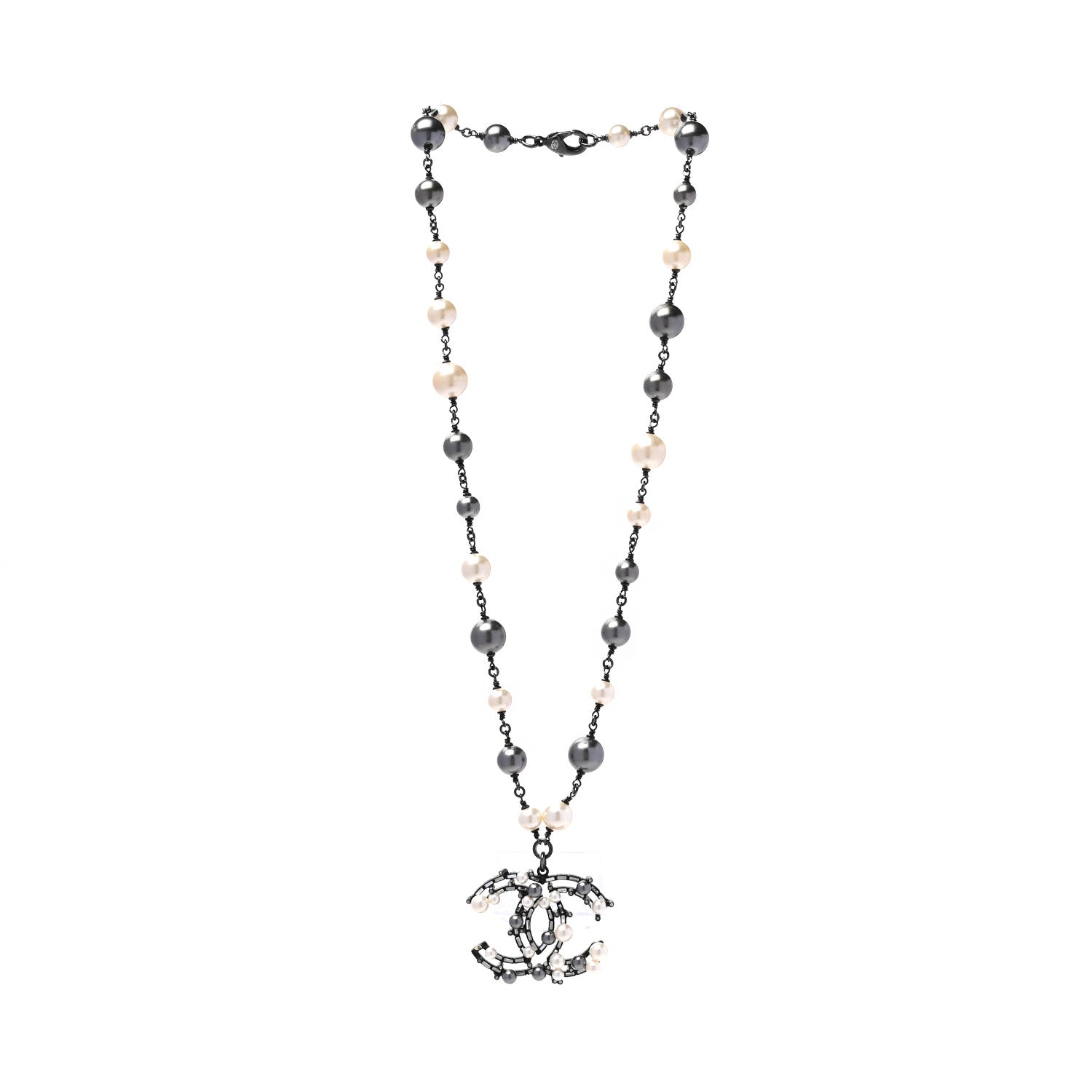 Chanel Ruthenium Pearl Baguette Crystal CC Necklace Black 3 of 5