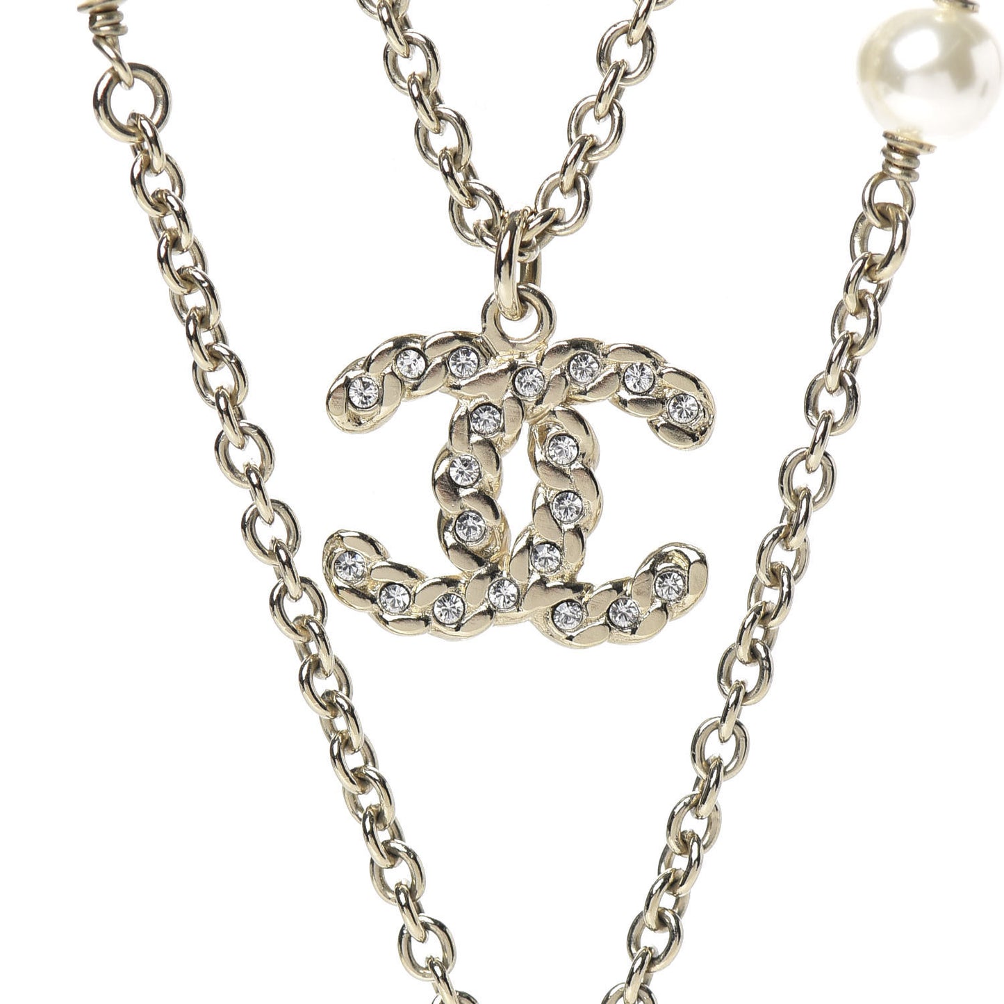 Crystal Pearl Pearls Coronation CC Layered Necklace Gold