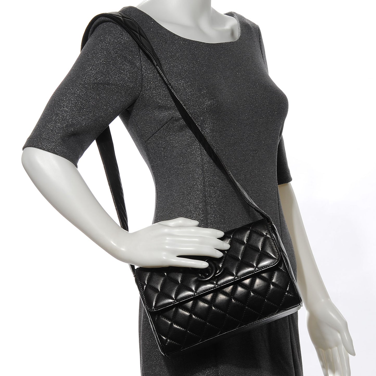 Lambskin Quilted CC Flap Shoulder Bag Black