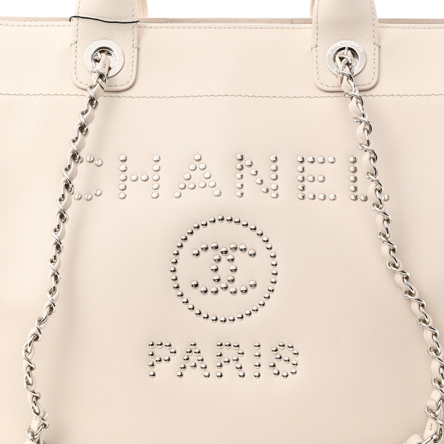 Caviar Medium Studded Deauville Tote Ivory