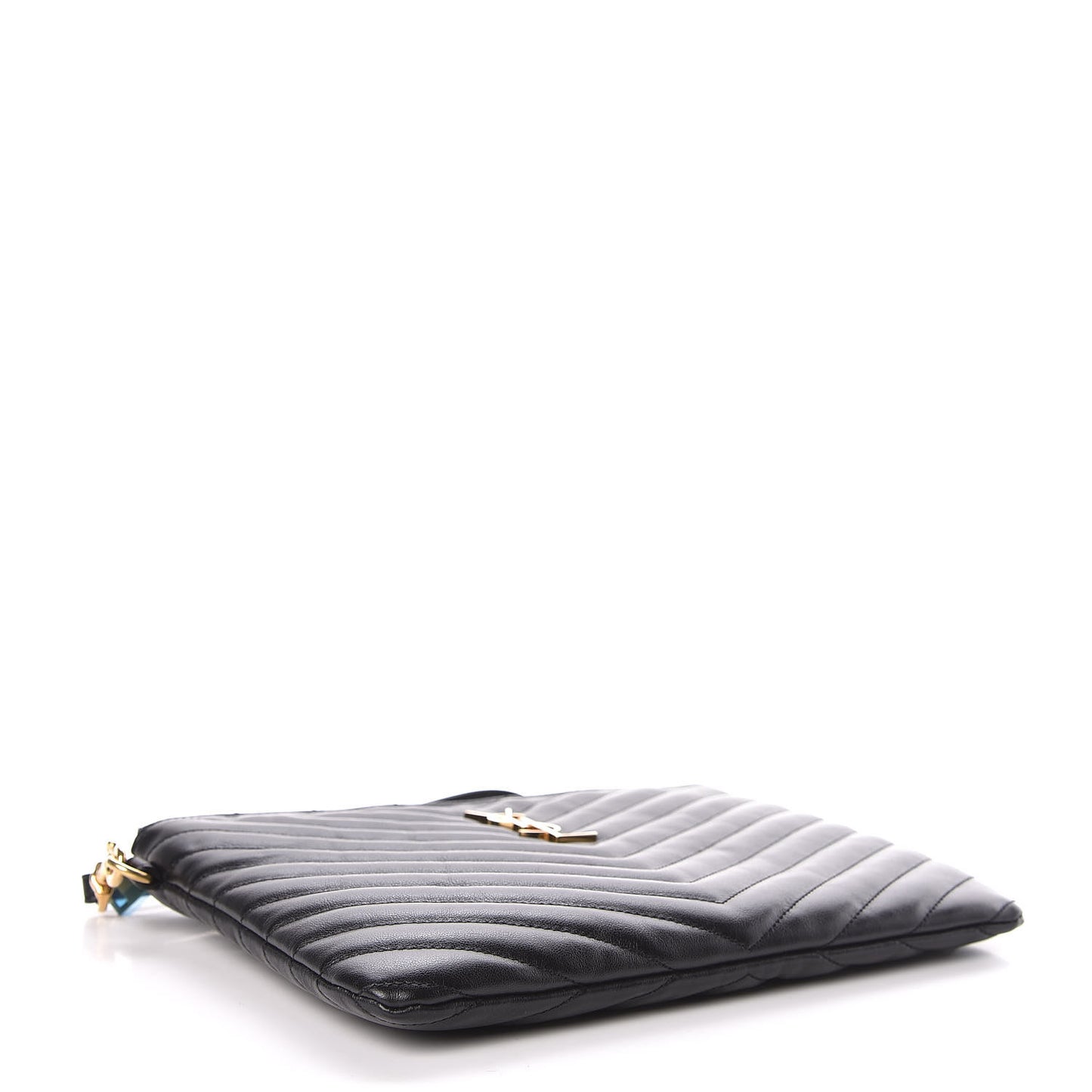 Calfskin Matelasse Chevron Monogram A5 Wristlet Black