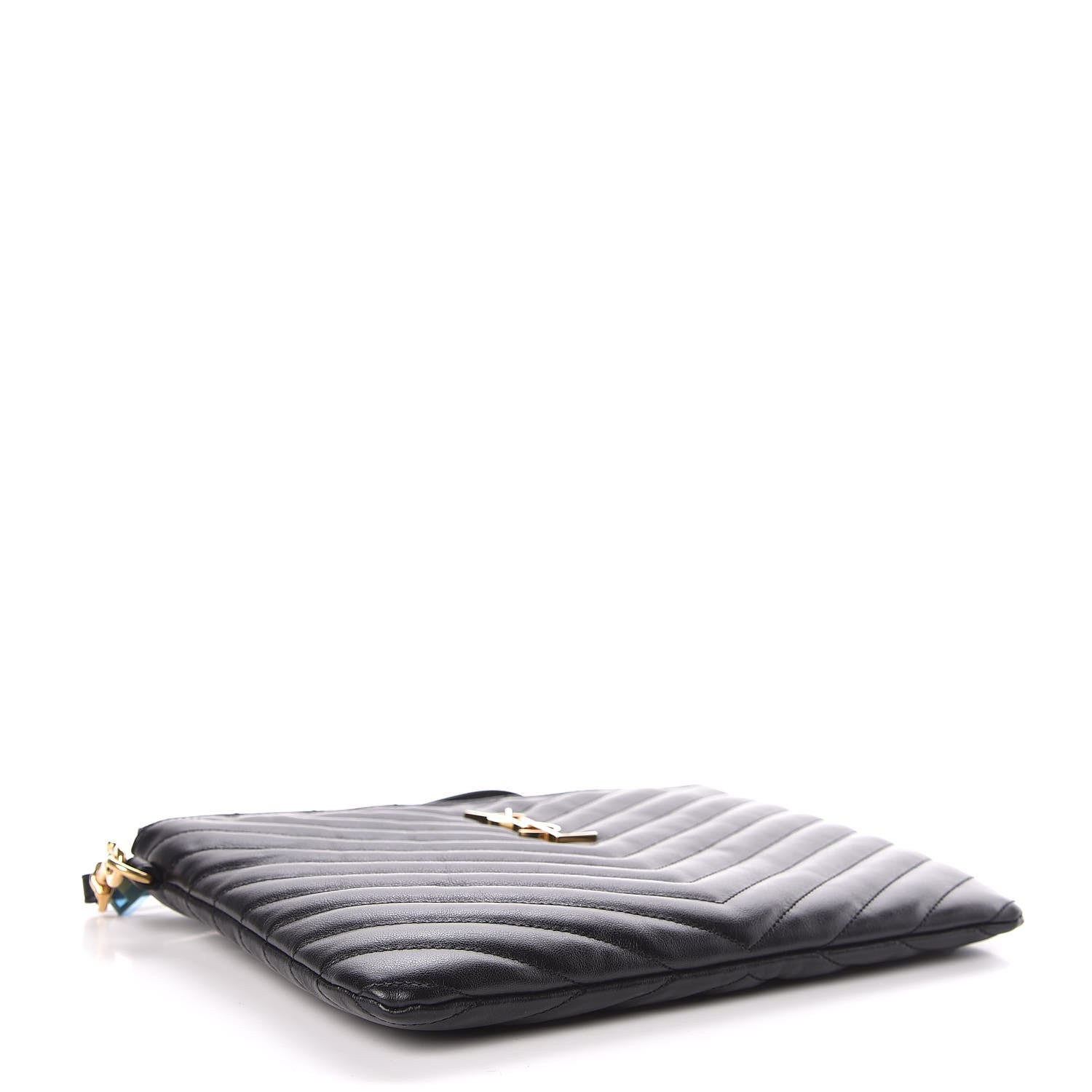 Saint Laurent Calfskin Matelasse Chevron Monogram A5 Wristlet Black 4 of 8