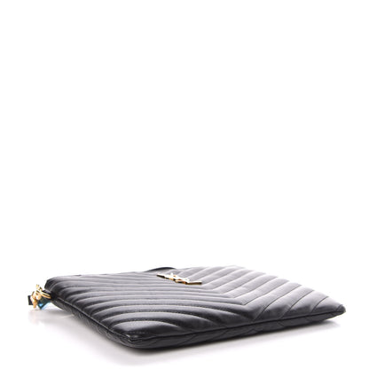 Saint Laurent Calfskin Matelasse Chevron Monogram A5 Wristlet Black 4 of 8