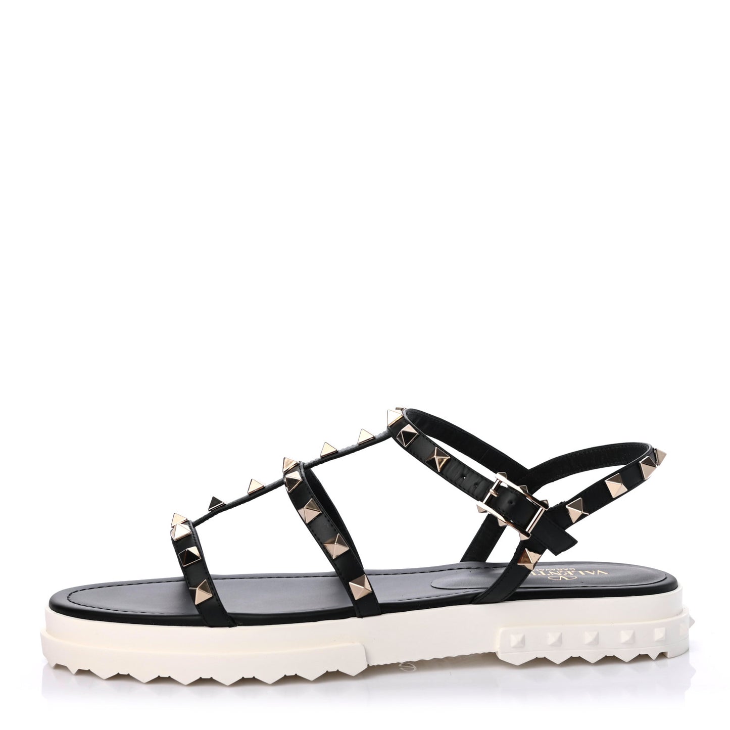 Calfskin Bedrock Rockstud Ankle Flat Sandals 40 Black