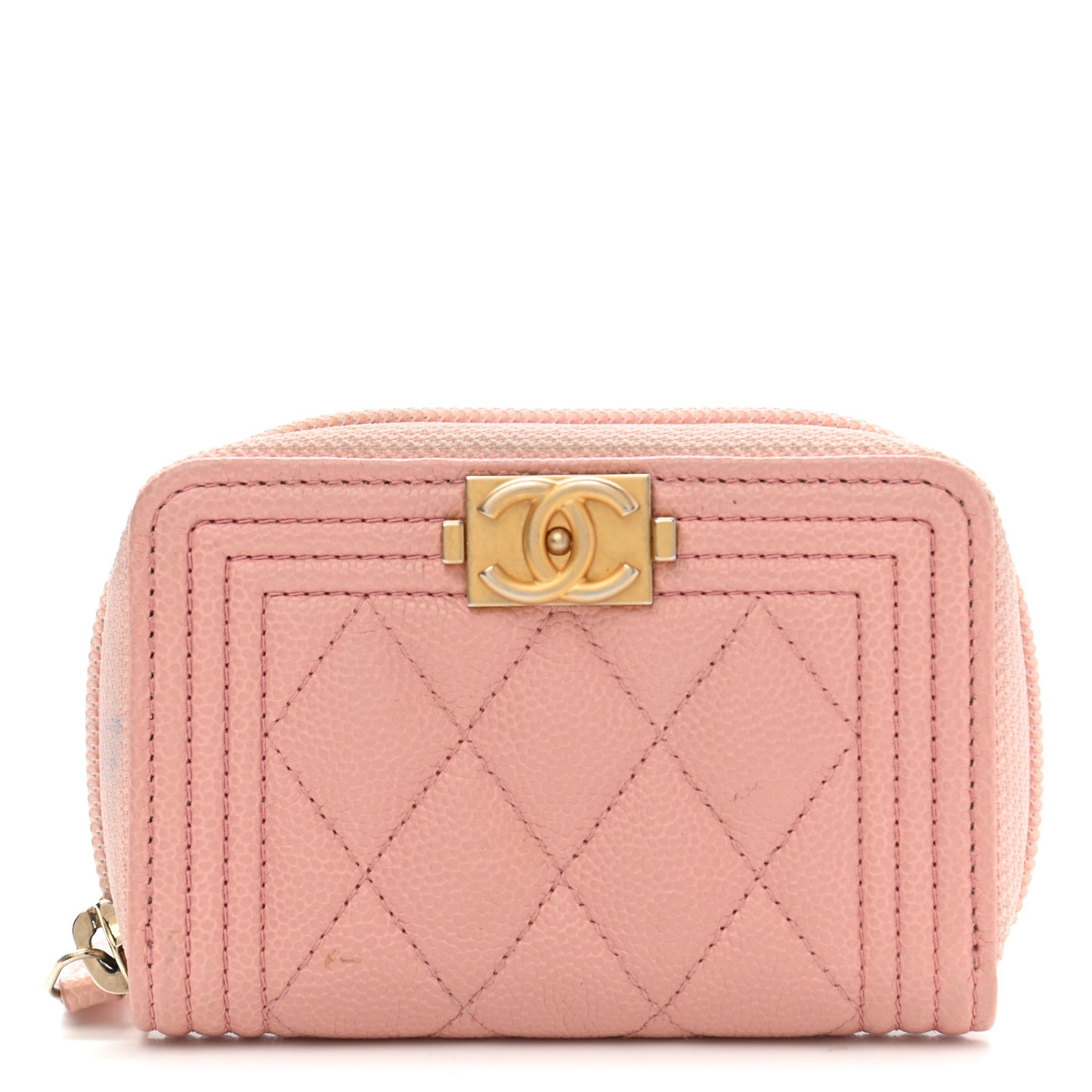 Caviar Quilted Boy Zip Around Coin Purse Wallet Light Pink