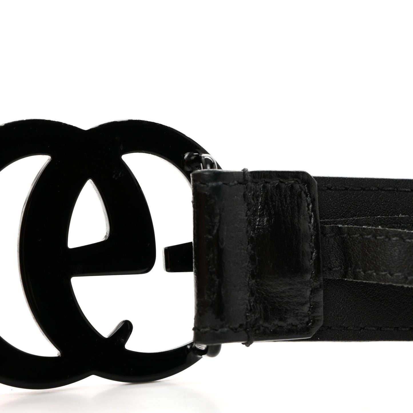 Azalea Calfskin Enamel Monochrome Double G 30mm Belt 85 34 Black