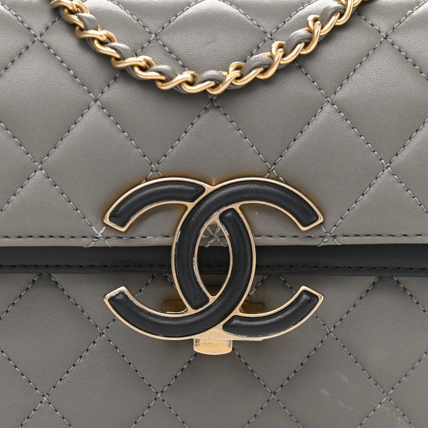 Lambskin Quilted Small CC Chic Flap Grey Dark Navy