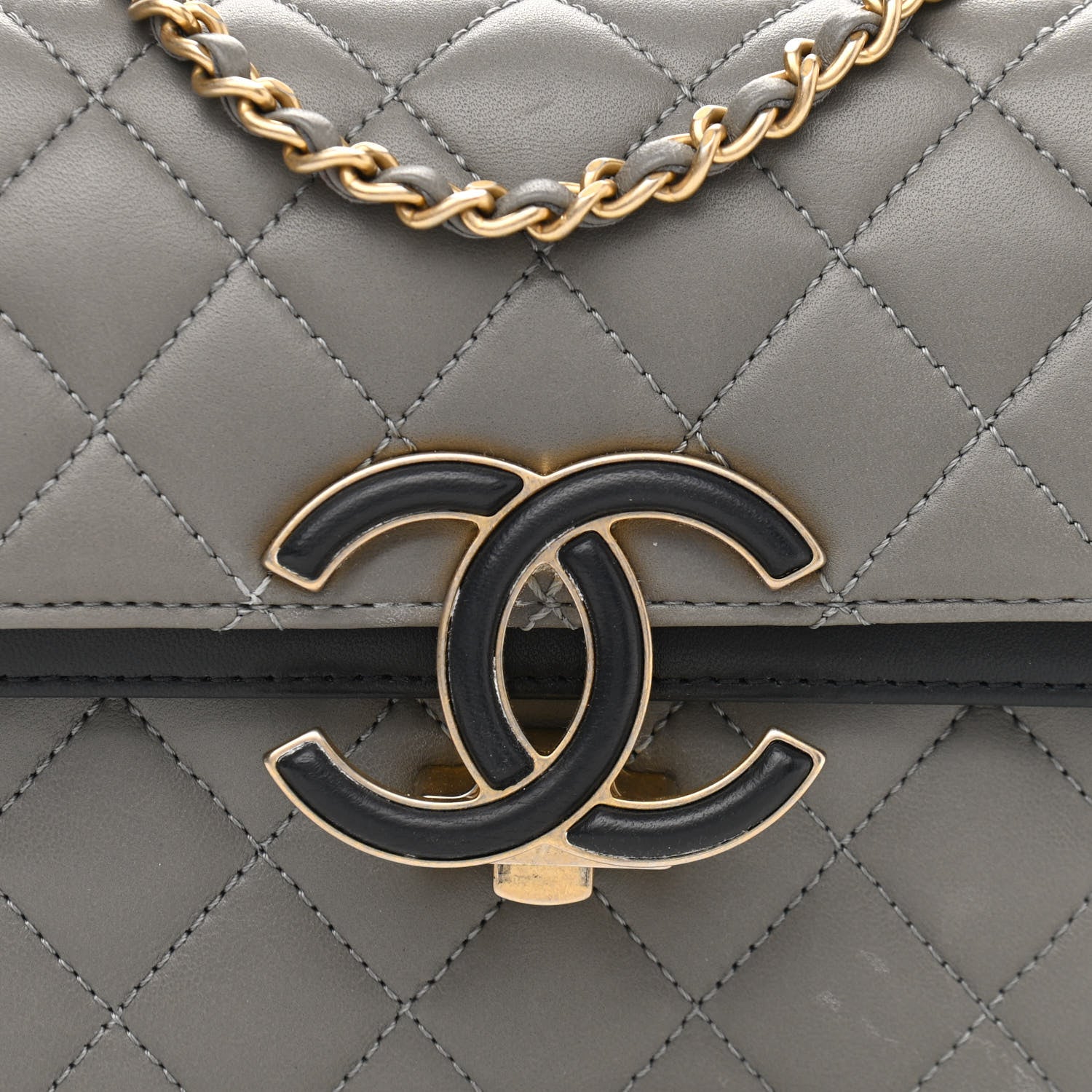 Chanel Lambskin Quilted Small CC Chic Flap Grey Dark Navy 9 of 11