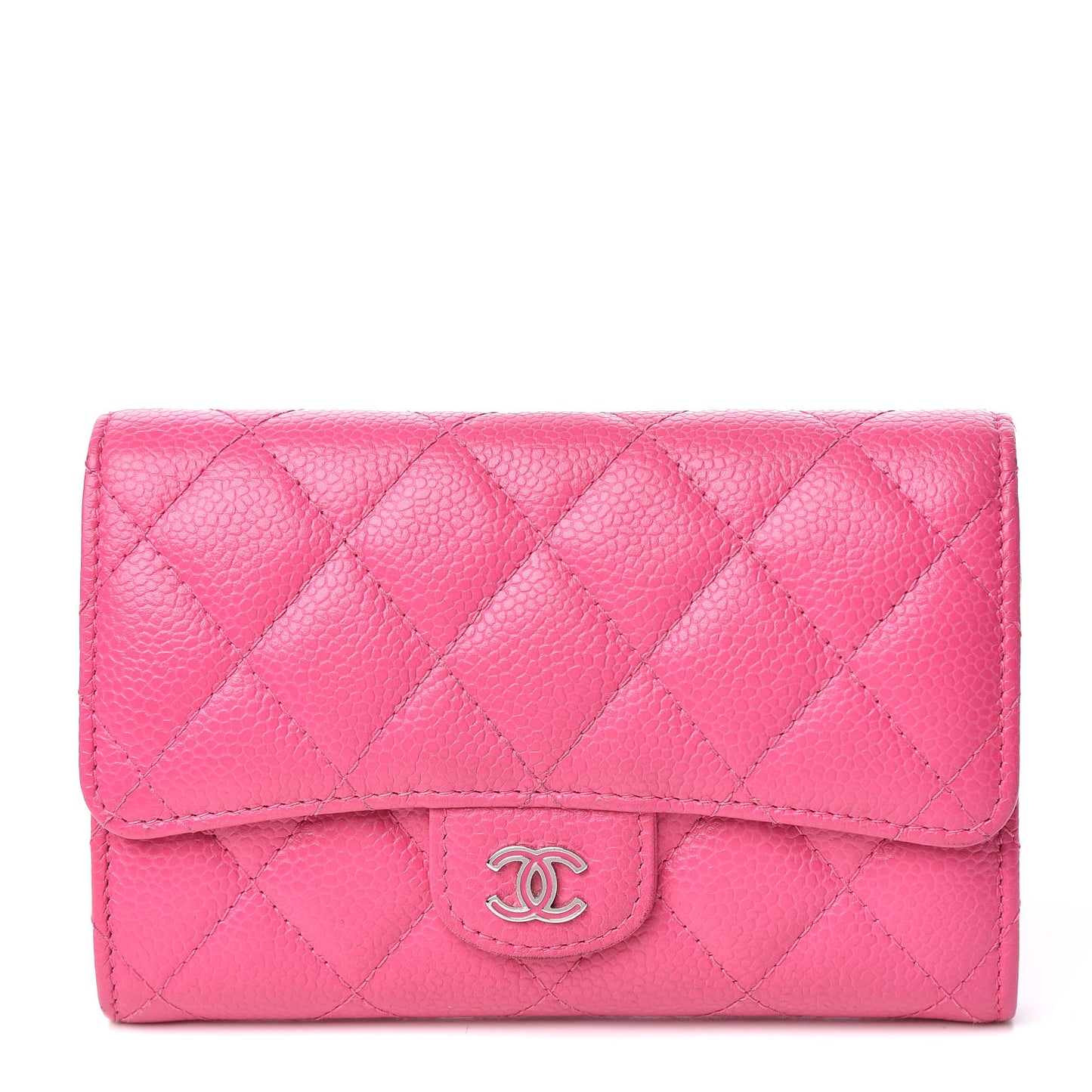 Caviar Quilted Small Flap Wallet Pink