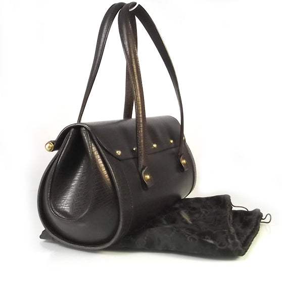 Leather Bamboo Bullet Satchel Brown