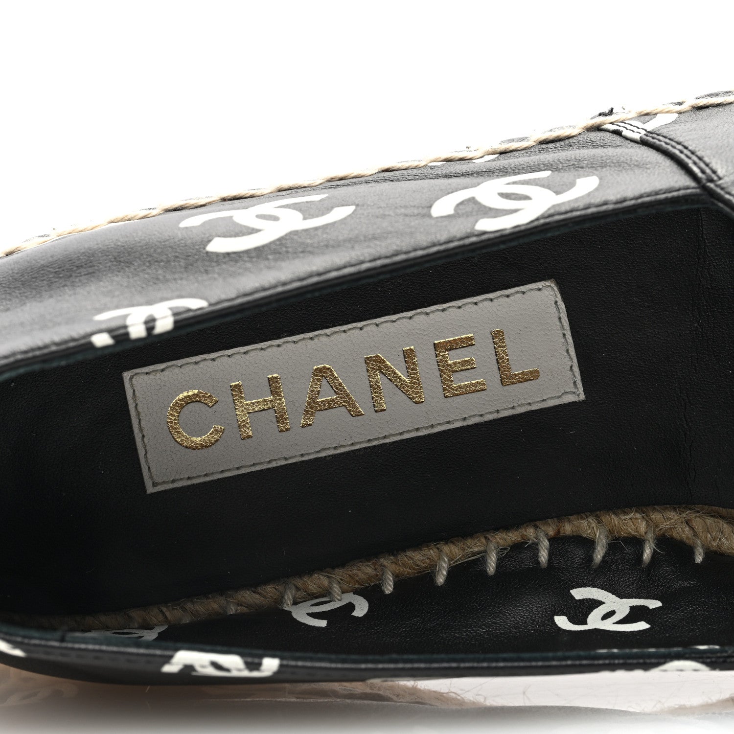 Chanel Lambskin Printed CC Espadrilles 38 Black White 8 of 9
