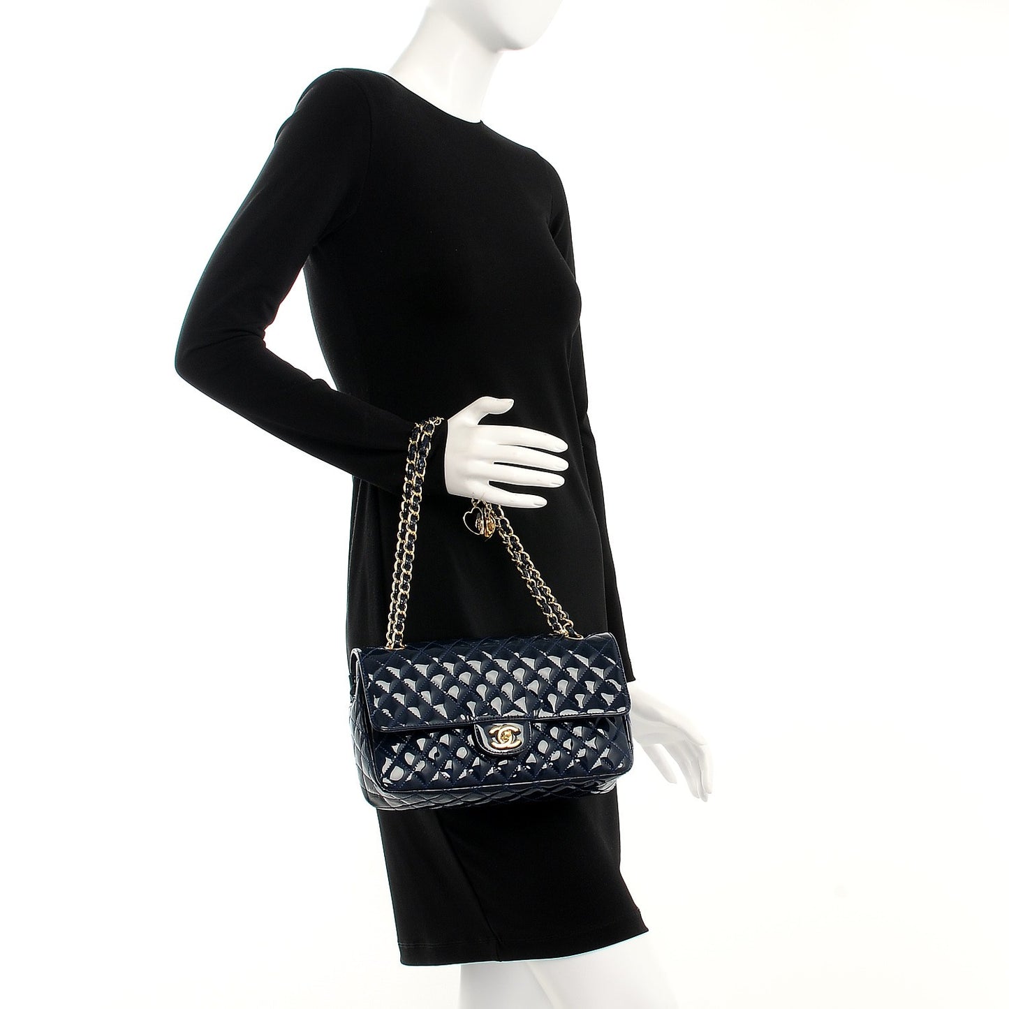 Patent Calfskin Quilted Valentine Charms Medium Single Flap Navy
